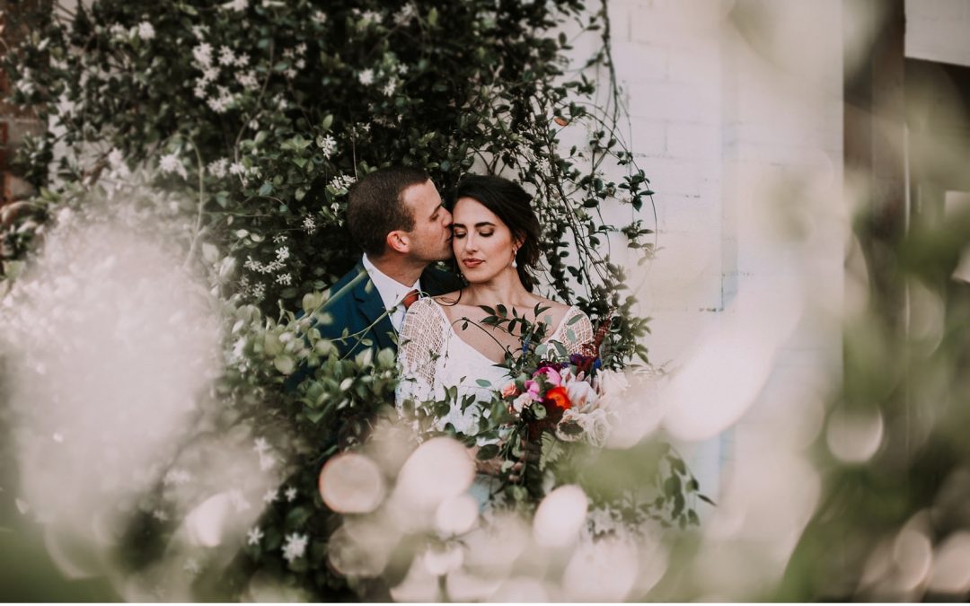 Tropical Flowers and Grace Loves Lace for Cool Craft Brewery Wedding